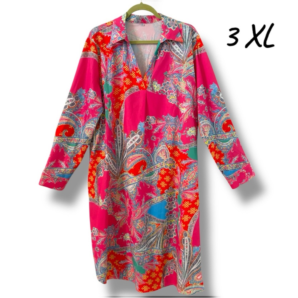 Hot Pink and Blue Paisley Dress. Women’s Size 3XL